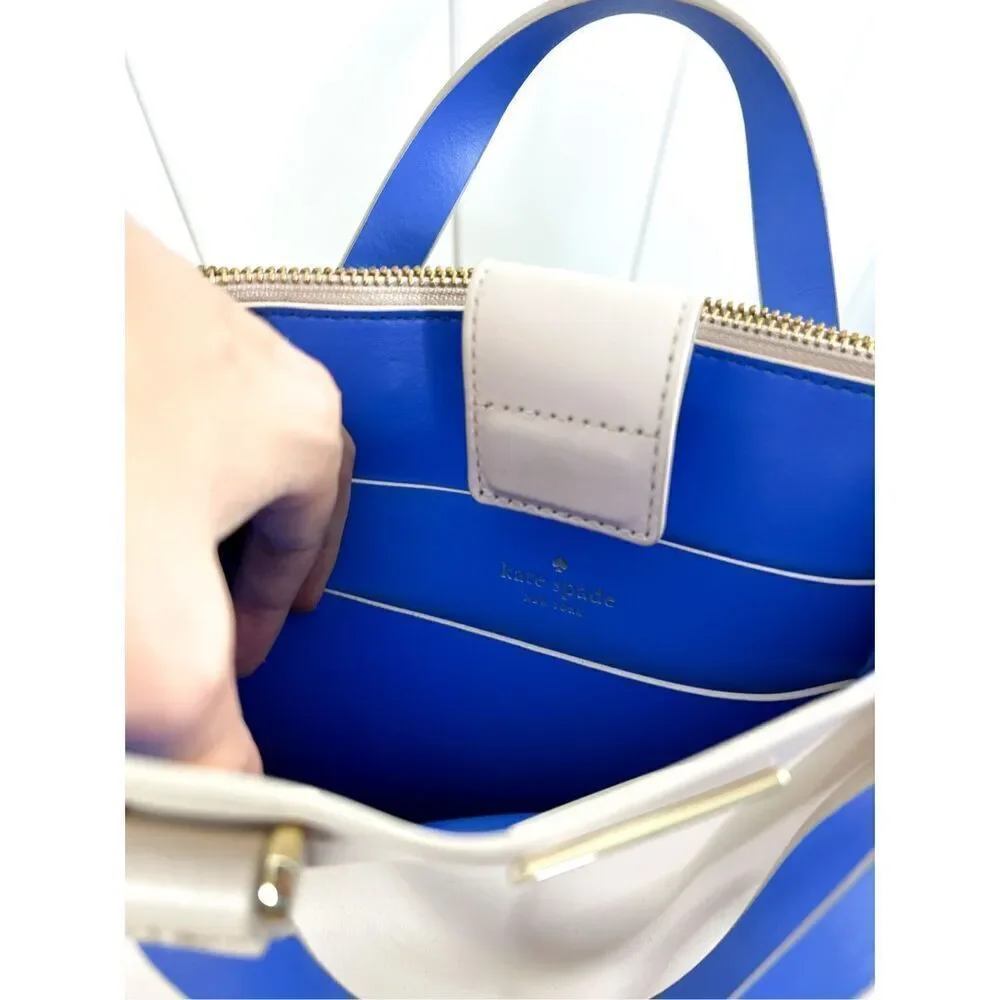 Kate Spade Pumice and Adventure Blue Arbour Hill Kyra‎ Convertible Leather Tote